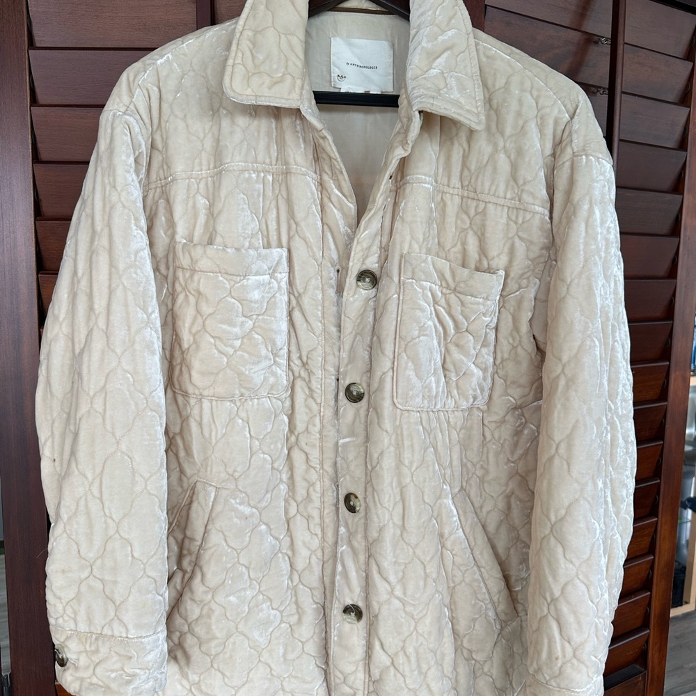 Anthropologie Cream Lightweight Quilted Shirt Jacket
